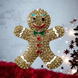 Gingerbread Man Brooch Necklace Pendant - Winter Fashion Statement Piece